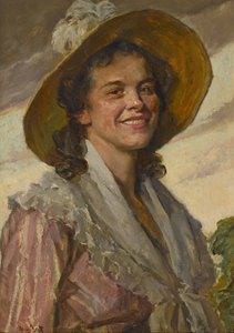 Jeune femme avec grand chapeau